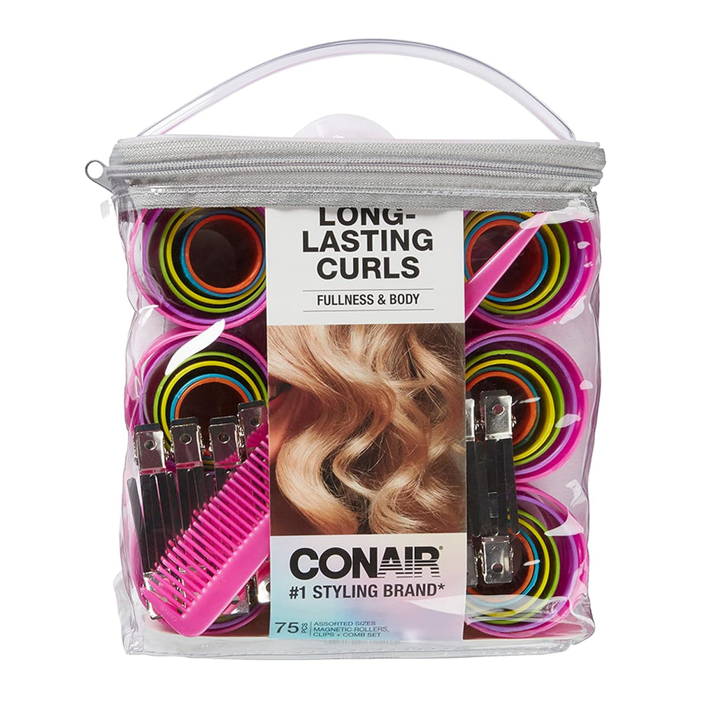 Conair Foam Hair Rollers for Big Volume, Lift and Curl, Foam Rollers, Hair Curlers in Large Size, Pink, 9 Pack with Storage Bag
