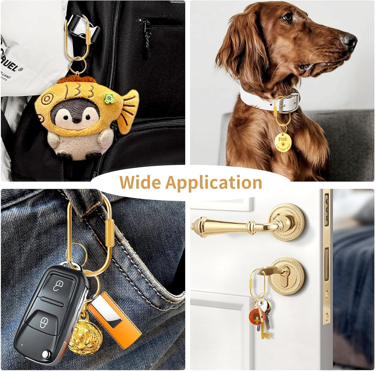 Muitcdo 10 Pack Brass Key Rings Bulk, Gold Key Chain Organizer Holder for Men Women with Secure Screw Locking, Cute Purse Bag Charms for Handbags, Small Carabiner Clip for Dog Leash Pet Tags