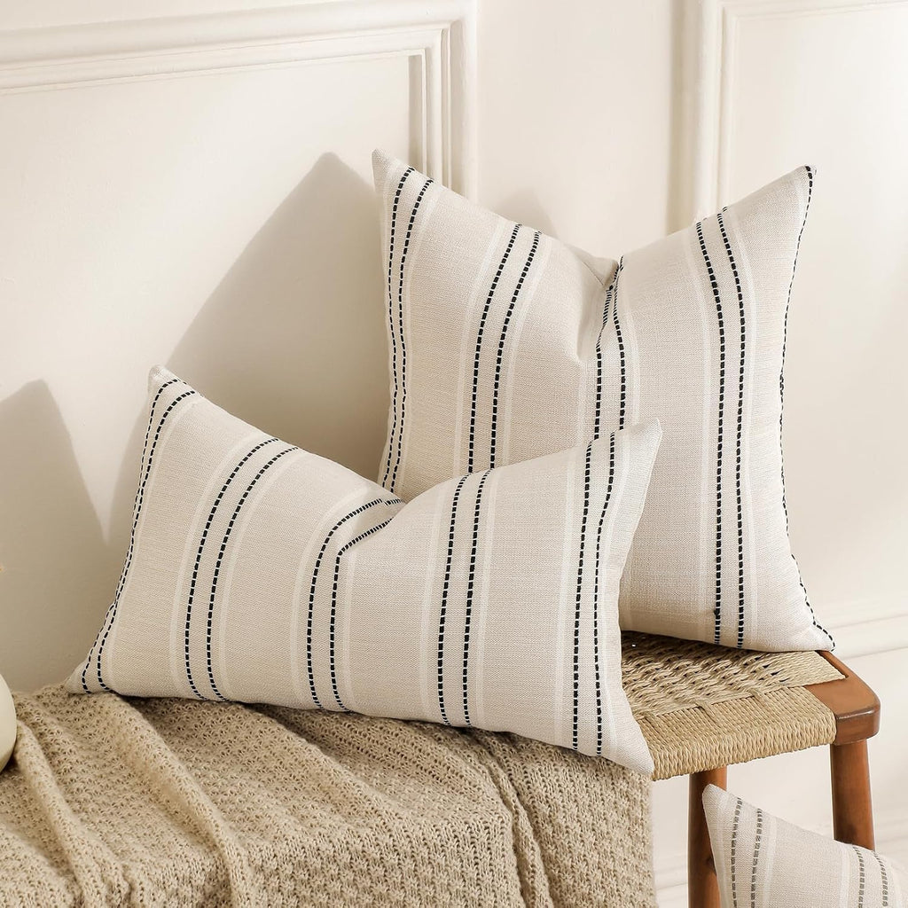 Hckot Black Striped Throw Pillow Covers 20x20 Set of 2 Boho Pillow Covers
