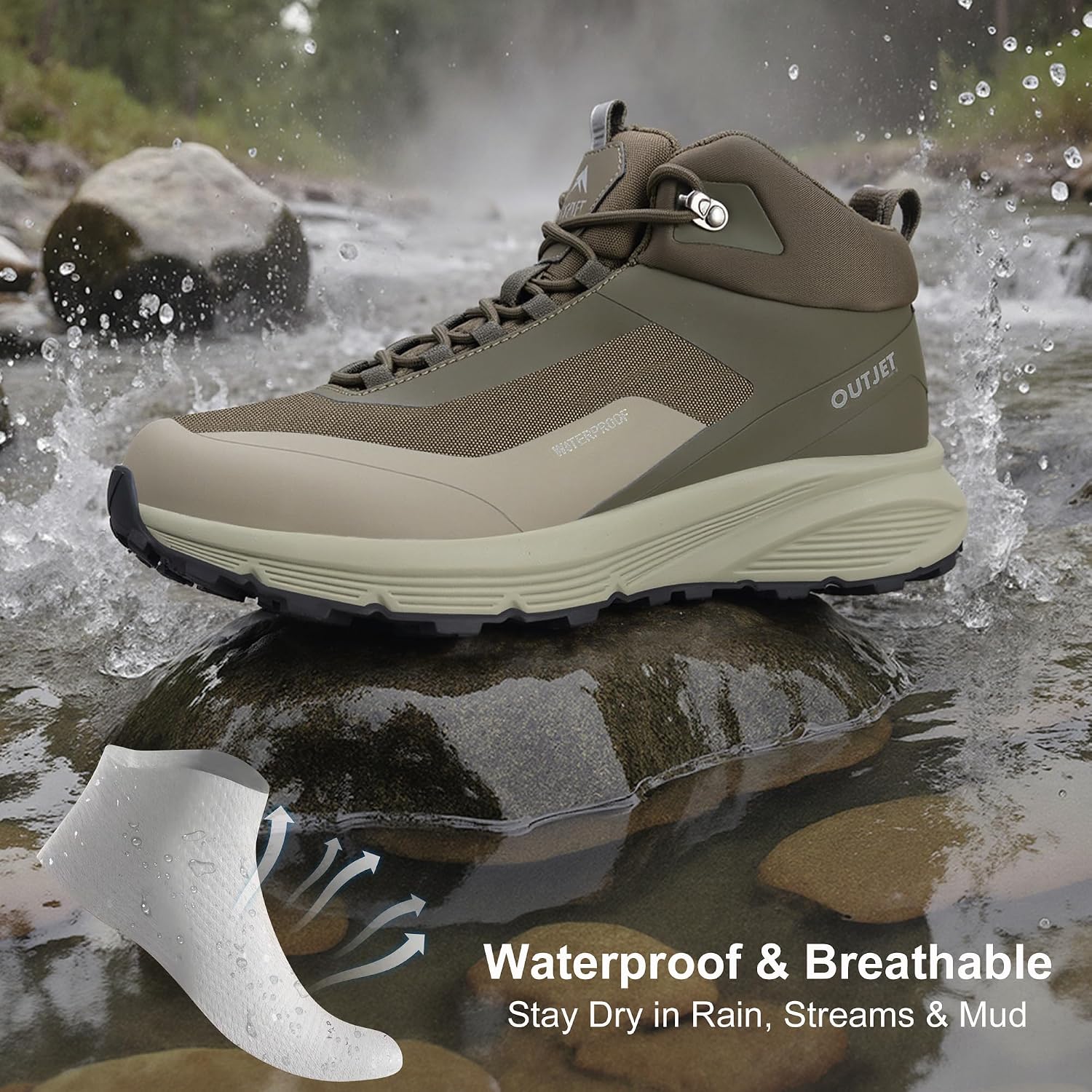 Men's Waterproof Hiking Boots Lightweight Comfortable Outdoor Walking Trail Boots Shoes