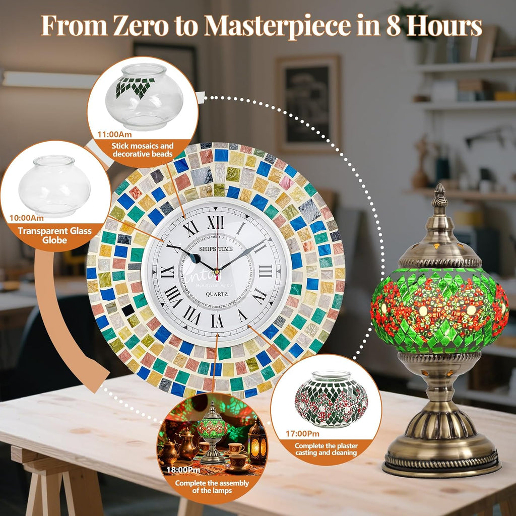 DIY Turkish Mosaic Lamp Kit for Adults & Teens, 5.2" Shade, Green