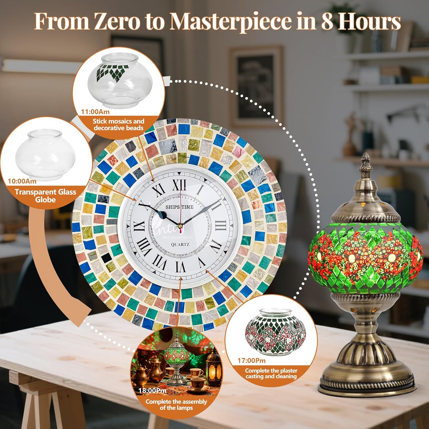 DIY Turkish Mosaic Lamp Kit for Adults & Teens, 5.2" Shade, Green