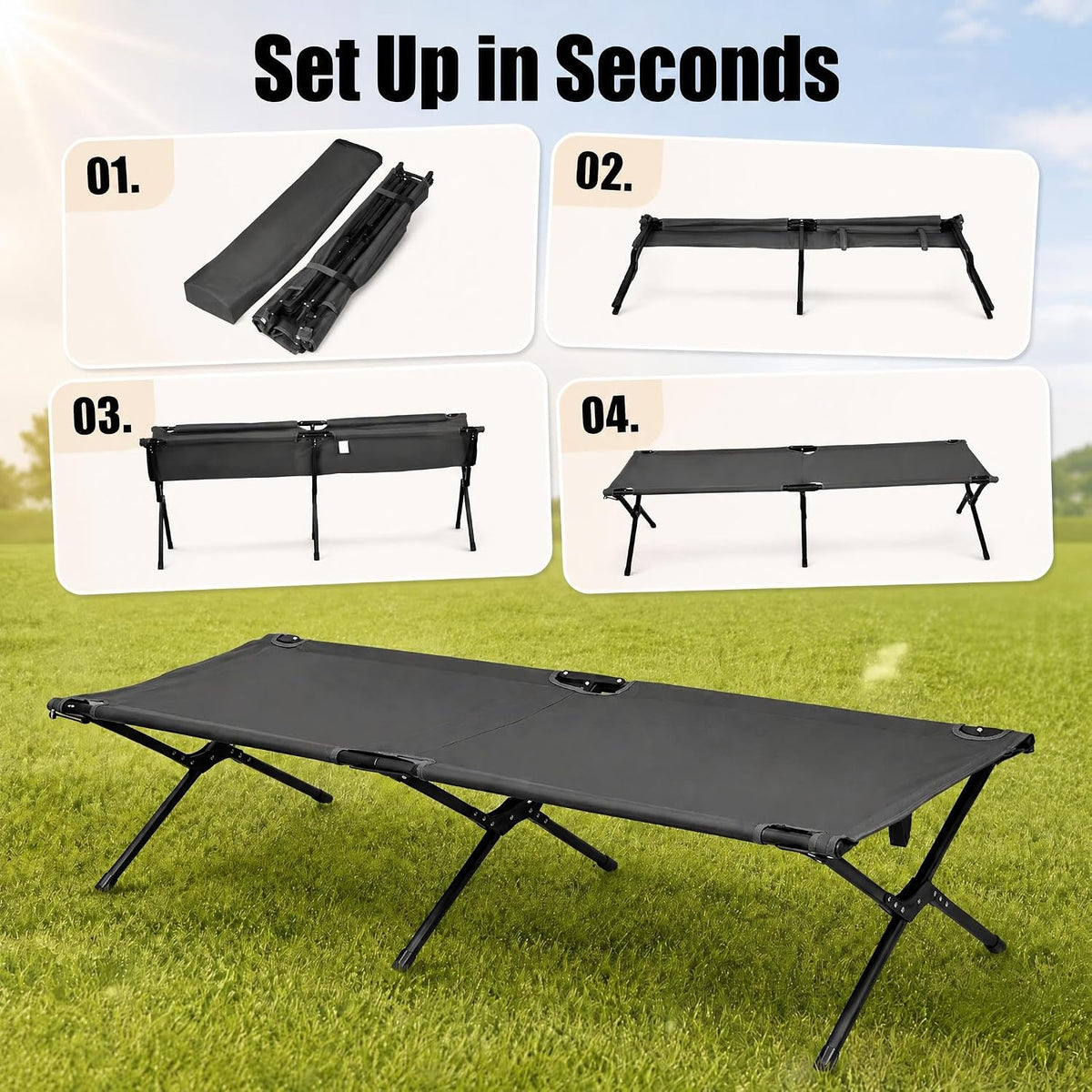 GYMAX Folding Camping Cot, Heavy Duty Portable Military Cot with Oxford Fabric, Foldable Camping Bed for Outdoor Camping Hunting Indoor Office Nap (Grey)