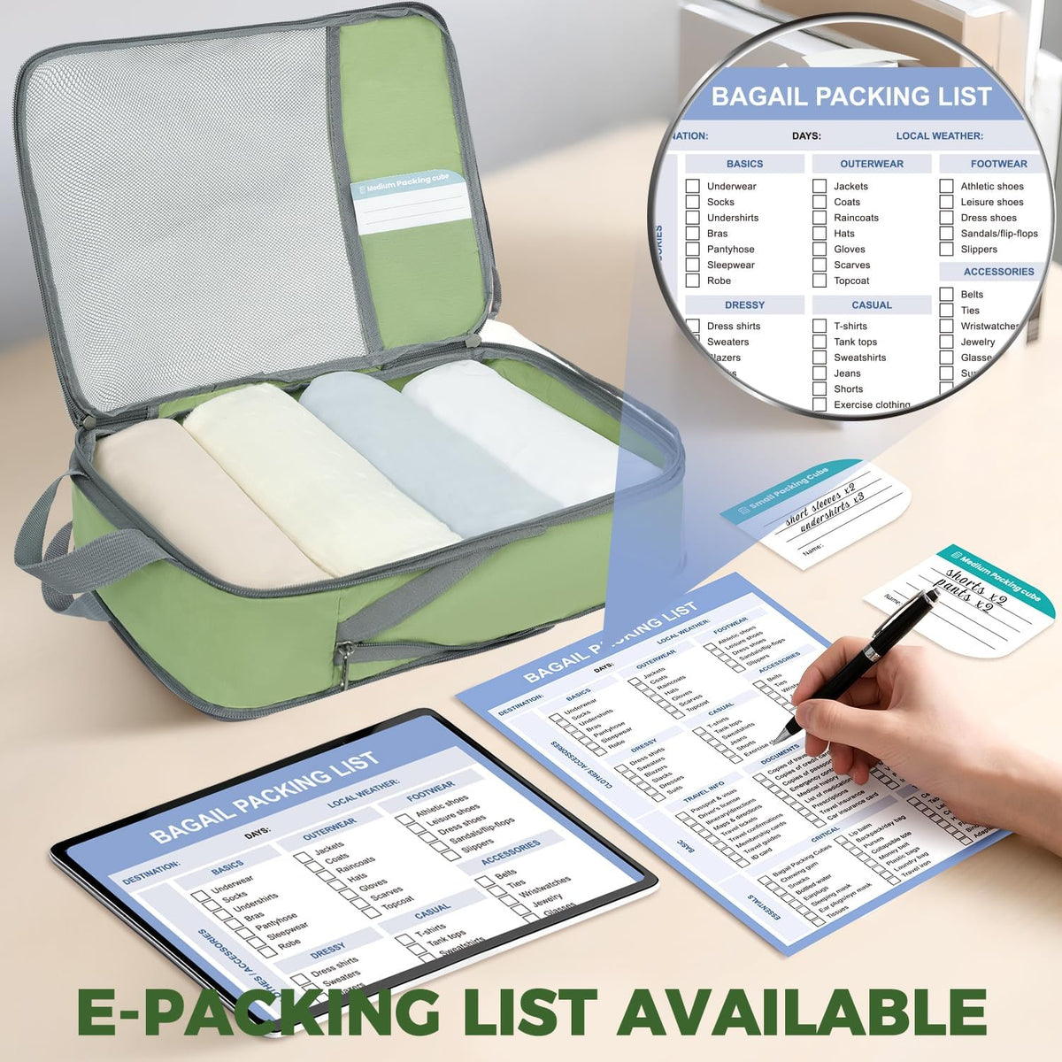 BAGAIL Lightweight Compression Packing Cubes for Travel, 6 Set,Matcha Green