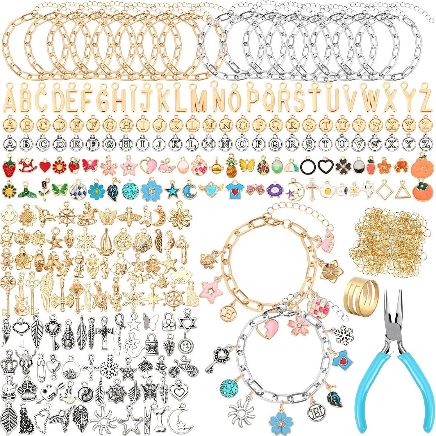 SANNIX 486Pcs Charm Bracelet Making Kit, Including 16 Bangles 228 Charms