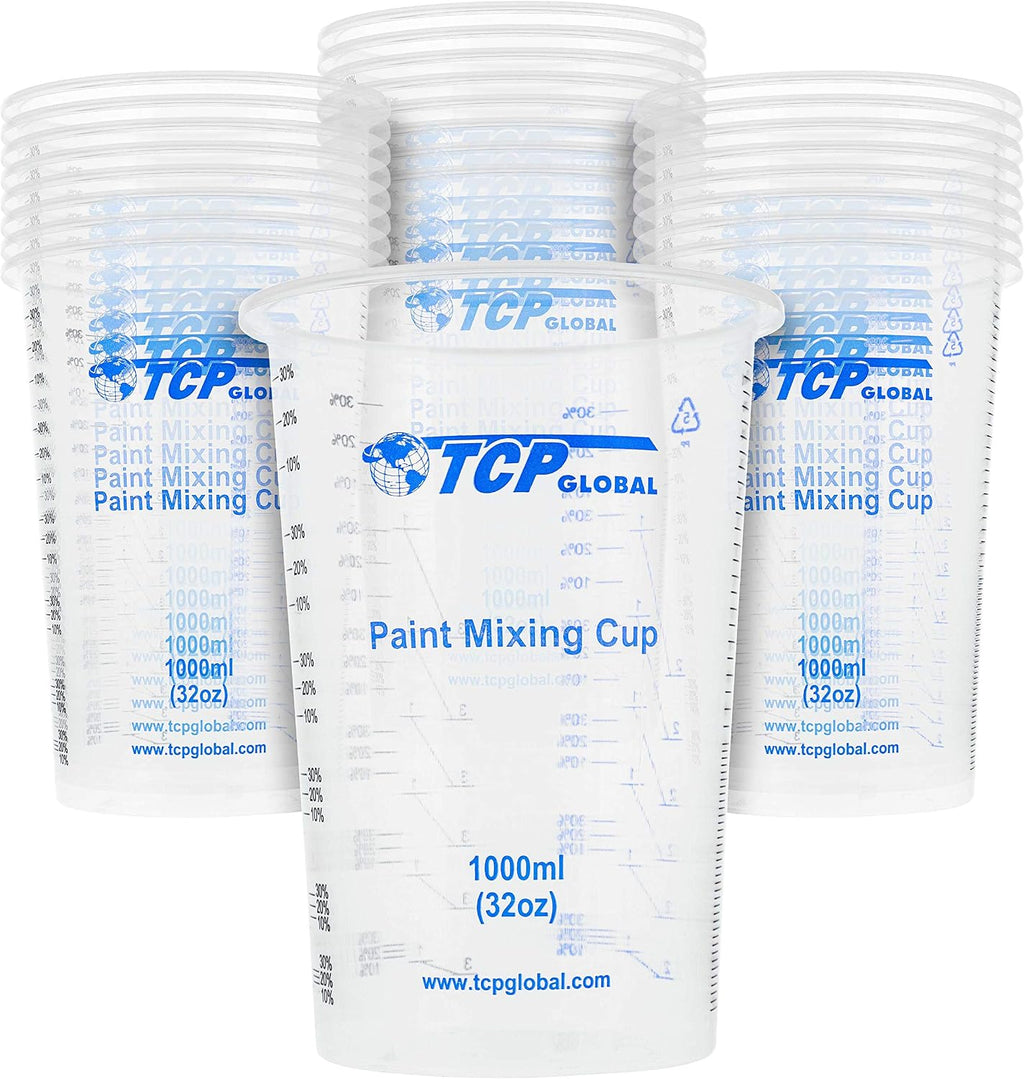 TCP Global 32 oz. (1000ml) Graduated Plastic Mixing Cups (Box of 25)