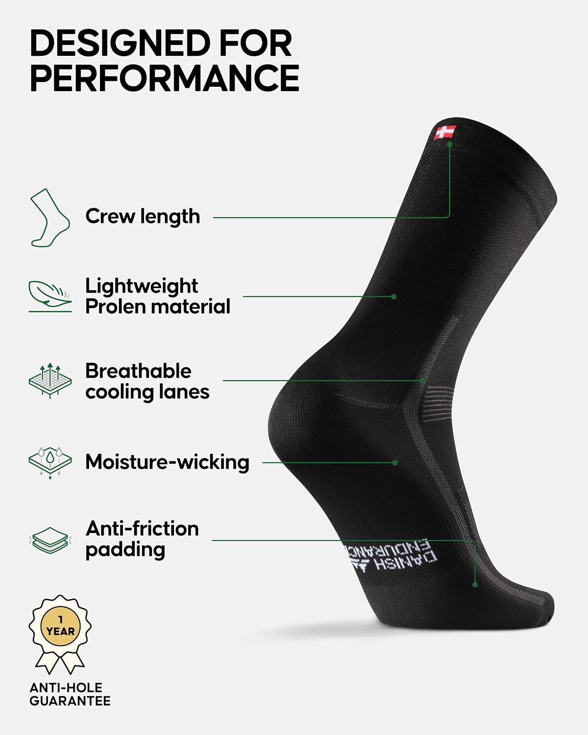 DANISH ENDURANCE Crew Cycling Socks, Fast-Dry & Cushioned, 3 & 5-Pack
