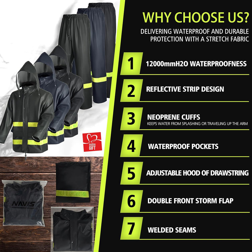 Men's Hi-Vis Waterproof Rain Jacket, Reflective Work Coat
