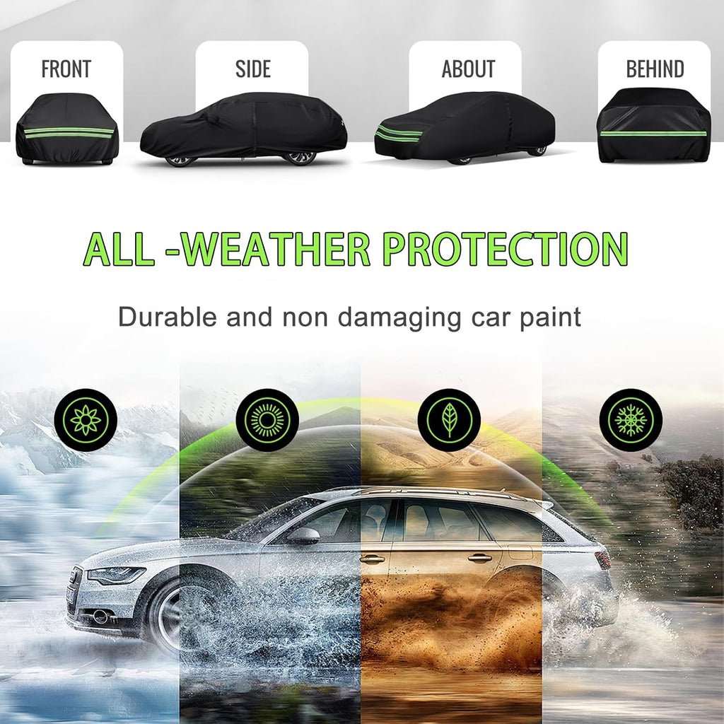 16-Layer 600D Heavy Duty Universal Full Car Cover for Outdoor & Indoor Use - All Weather Sun UV Rain Snow Dust Proof, Waterproof Scratch Resistant, Fits SUVs Body Length 191"-200"/15.9-16.6 ft