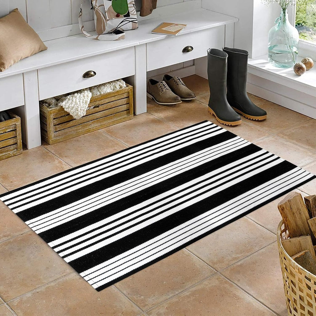 OJIA Black and White Outdoor Rug 24"x51" Halloween Door Mat Fall Porch Rugs