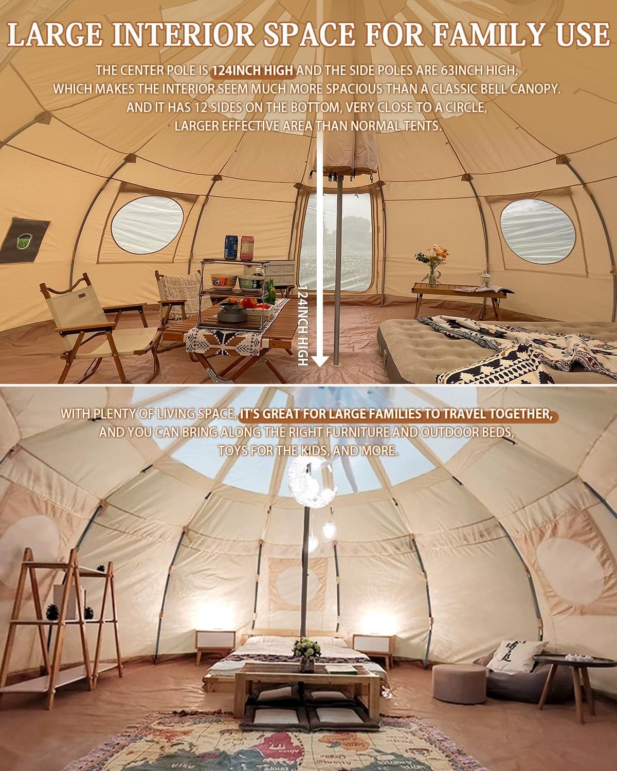 TOMOUNT Canvas Tent with Rainfly Stove Jack Glamping Yurt TPU Roof