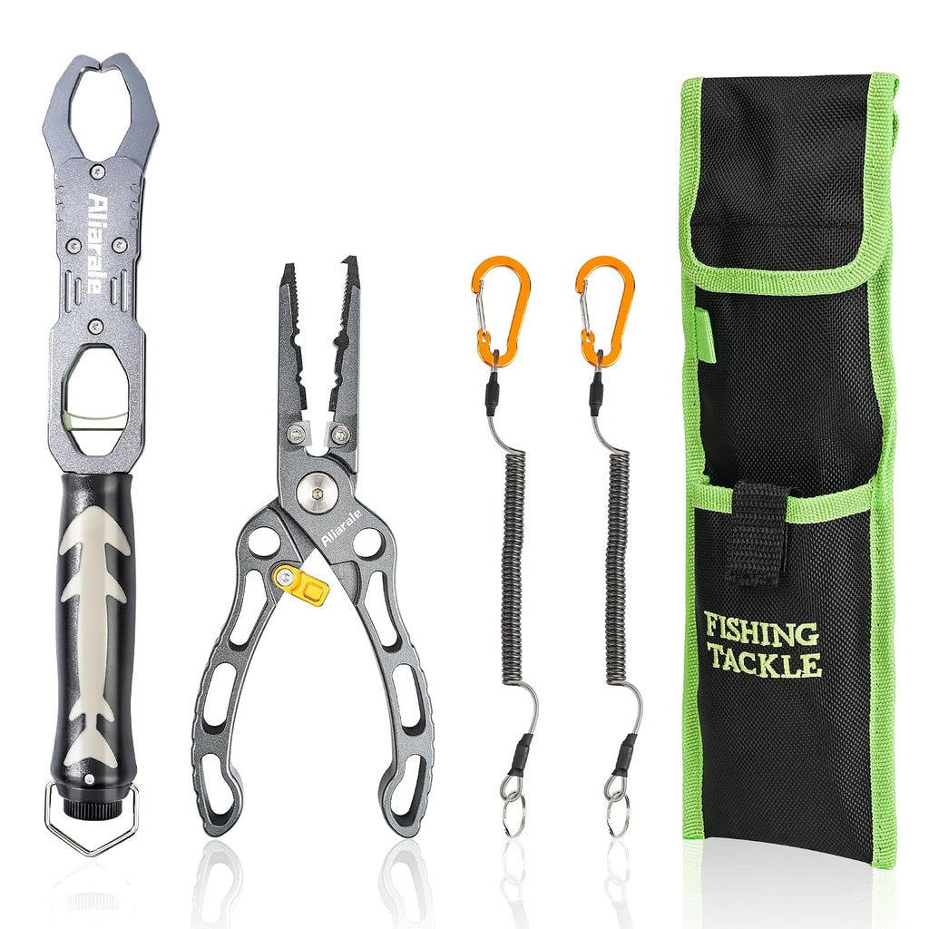 Fishing Pliers,Fish Lip Gripper & Scale Combo - Saltwater Resistant Fishing Tools Kit,Multitool Hook Remover and Split Ring Pliers with Sheath,Fishing Gear,Fishing Gifts for Men