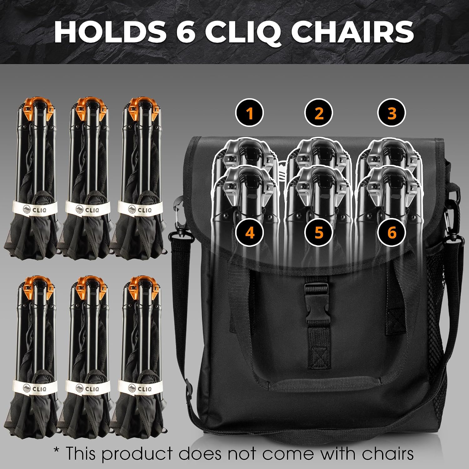 CLIQ Chair Carry Bag, Waterproof Nylon Holds 2, 4, and 6 Camping Chairs