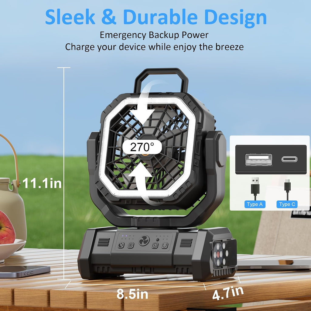 Honesorn 20000mAh Camping Fan Rechargeable with LED & Light Remote, Black