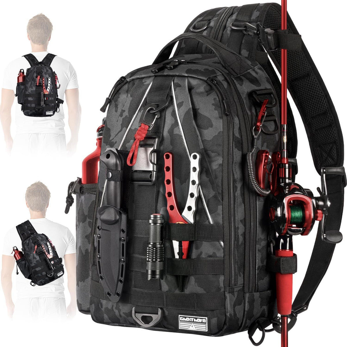 Ghosthorn Fishing Backpack with Rod Holder, Tackle Storage Bag Lightweight