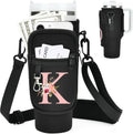 Initial Water Bottle Holder with Strap for Stanley Cup Accessories 40 oz/Simple Modern Tumbler, Birthdays for Women Girls, Water Bottle Carrier Bag with Phone Pocket,Hiking Walking Gym Camping