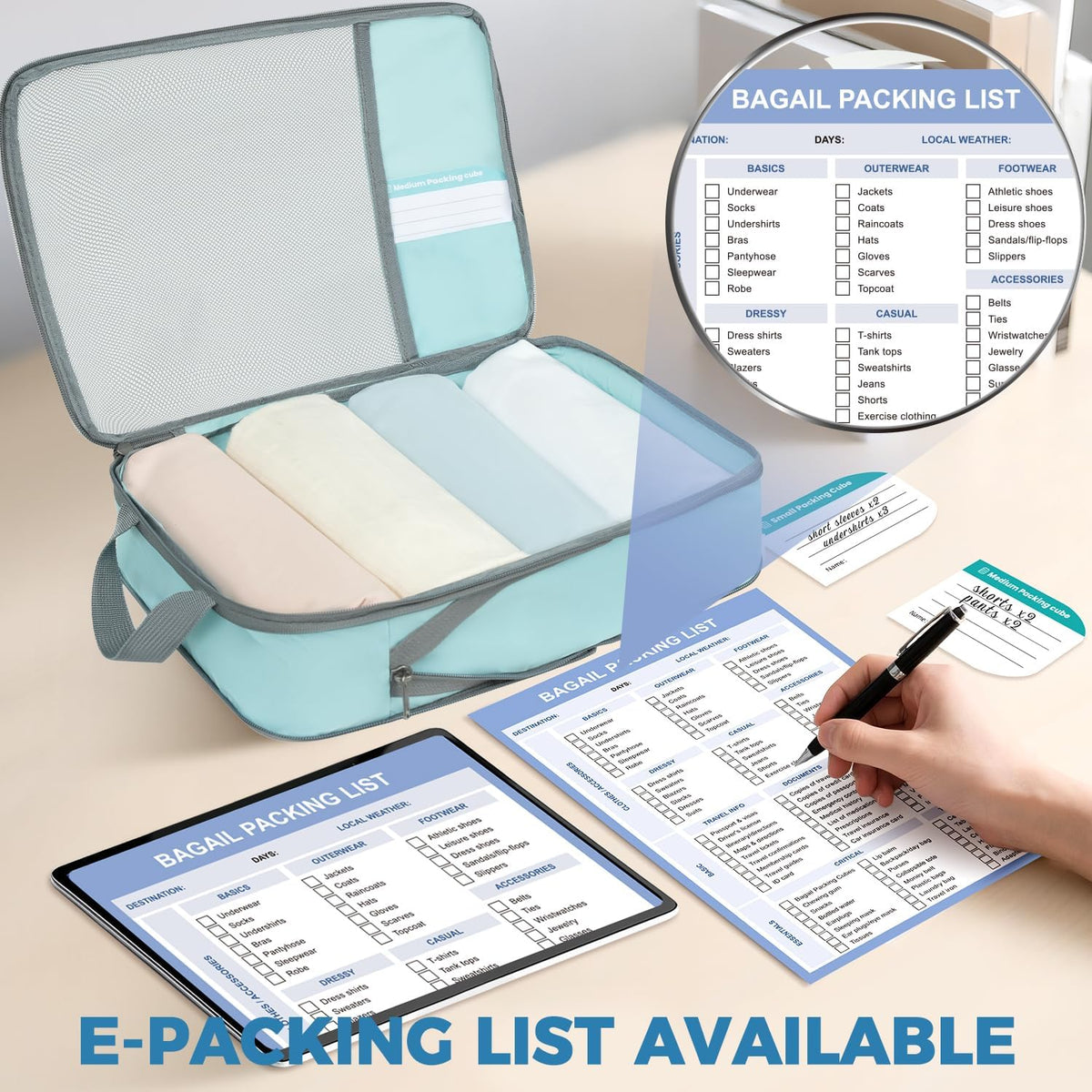 BAGAIL Lightweight Compression Packing Cubes for Travel, 6 Set, Dusty Blue