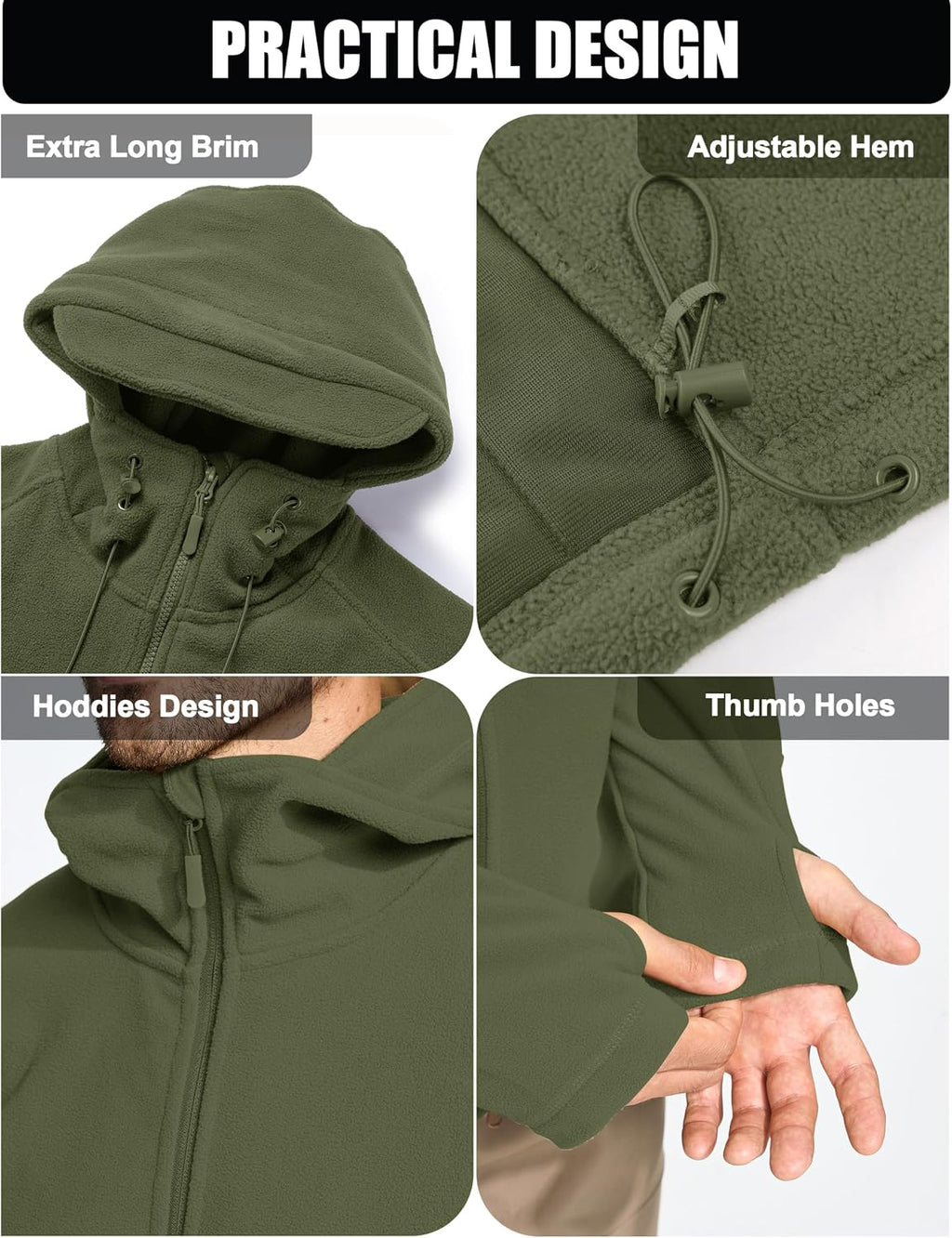 CRYSULLY Men's Military Tactical Sport Warm Fleece Hooded Outdoor Adventure Jacket Coats