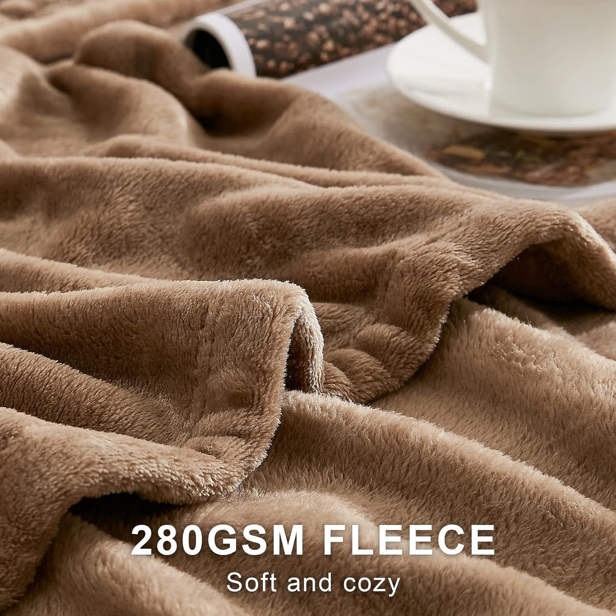 Hansleep Twin Camel Fleece Blanket, Soft Flannel Bed Blanket