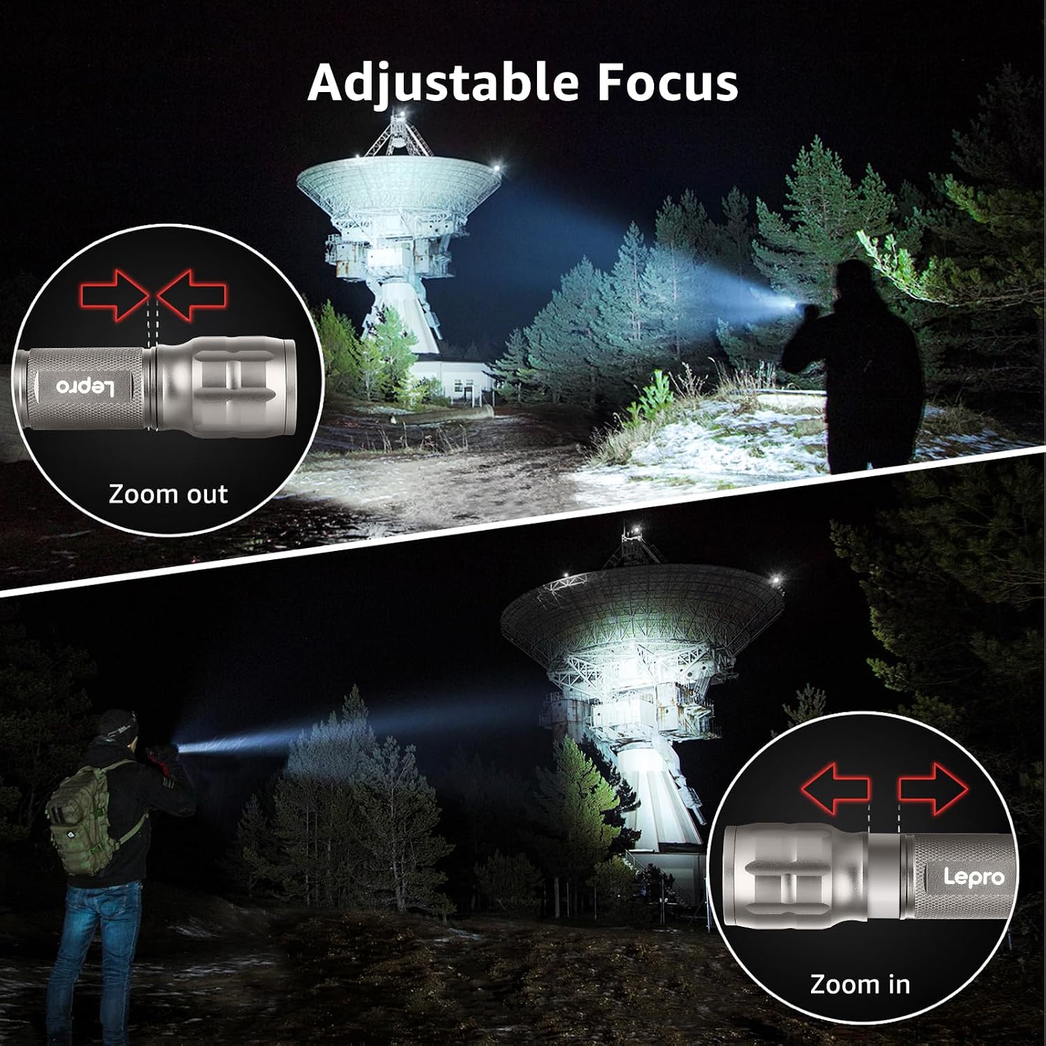 Lepro Lighting Ever LED Flashlight, High Lumens Waterproof Adjustable Focus