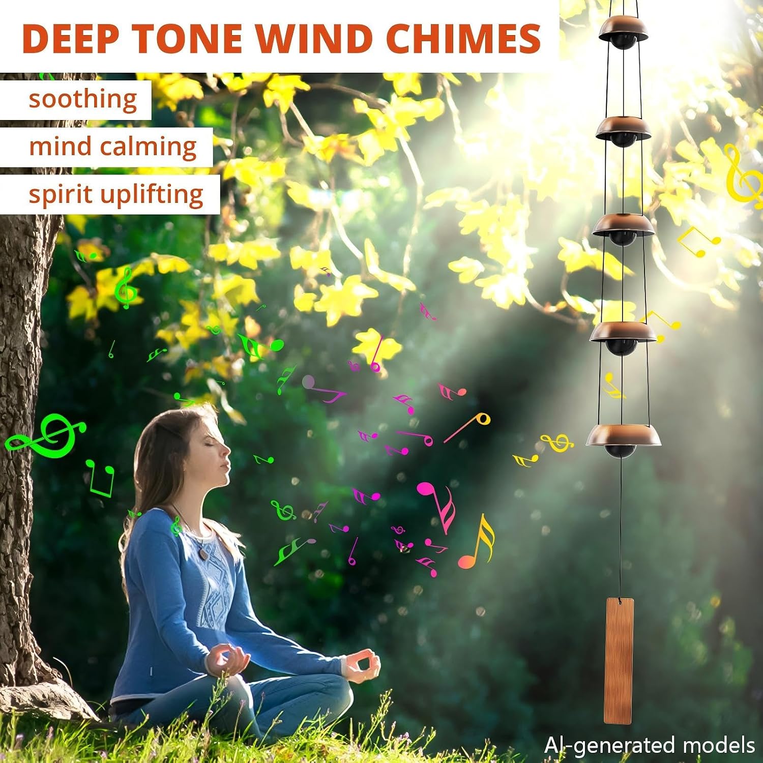 Copper Wind Chimes for Outside Clearance, 36'' Temple Windchimes Outdoors w/5 Bells, Memorial Wind Chime Gifts for Mom Grandma Mother Women, Feng Shui Wind Bell for Home Garden Zen Decor