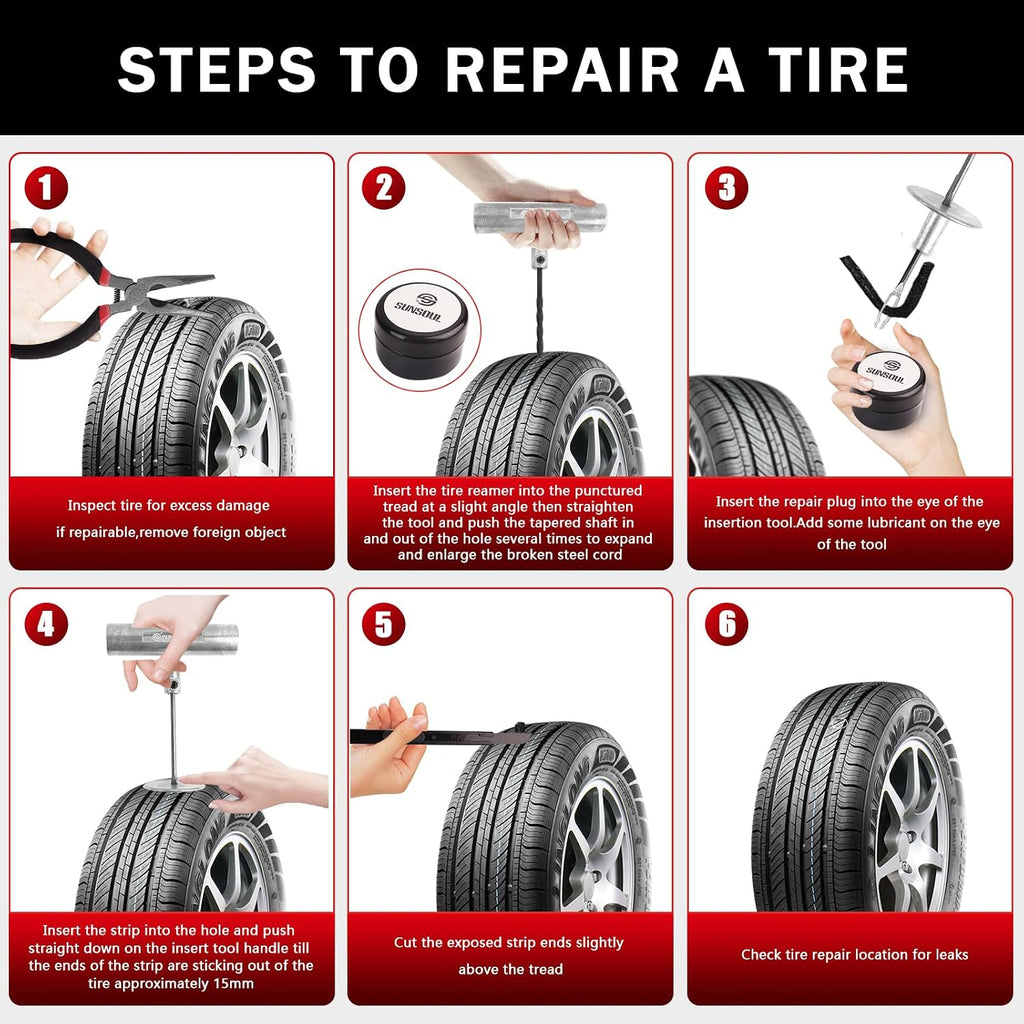SUNSOUL Tire Repair Kit - 40PCS Heavy Duty Tire Plug Kit with Storage Bag, Universal Zinc Alloy Puncture Repair Tools for Car, Motorcycle, Truck, ARB, ATV, UTV, Tractor, RV, SUV, Trailer