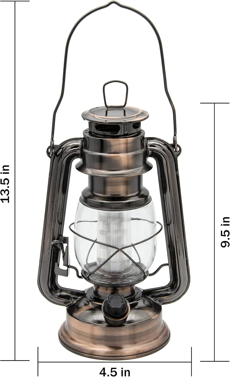 YAKii LED Vintage Lantern Metal Hanging Hurricane 12 LED Dimmer Switch Cold White Battery Operated Power Outage Indoor Camping Lighting Outdoor Brooklyn (Copper 2 Pack)