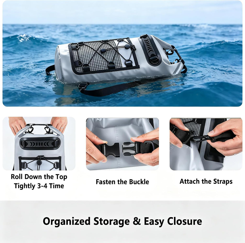 SHENDU 20L Roll-Top Waterproof Dry Bag Backpack for Kayaking Hiking(gray)
