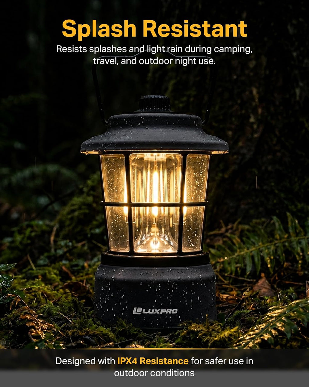 LUXPRO Retro Outdoor Lantern, Battery Lamp Camping Lantern LED Light, Black