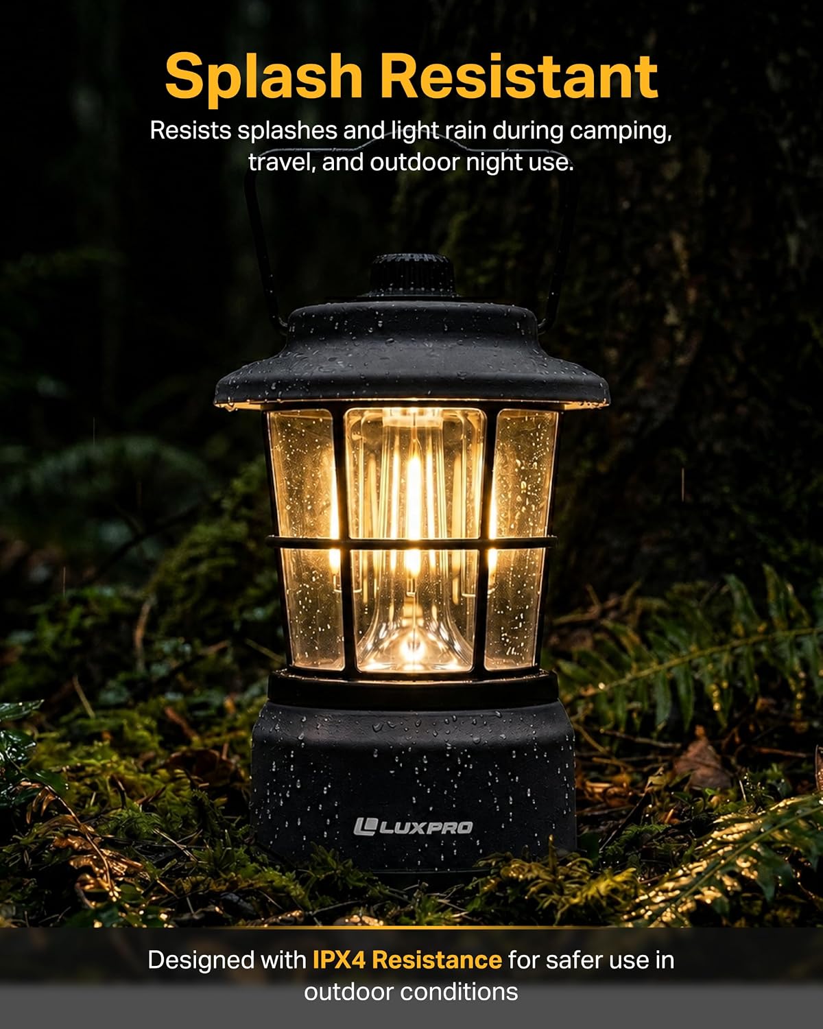LUXPRO Retro Outdoor Lantern, Battery Lamp Camping Lantern LED Light, Black