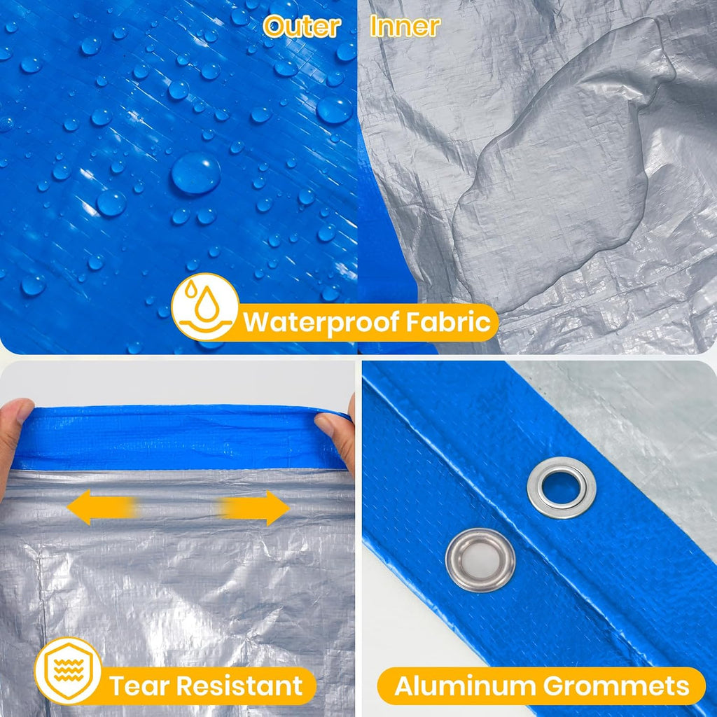 Velway Waterproof Tarp 8x10 FT 5 Mil Heavy Duty Poly Tarpaulin Outdoor Blue