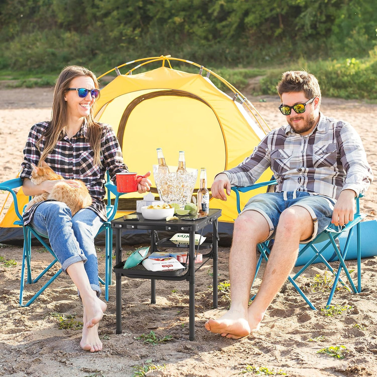 Titanker Folding Camping Table Small 2ft, Small Camp Table Portable with Side Racks & Storage Net, Folding Picnic Set, Portable Beach Table, Car Camping Essentials, Aluminum Light & Solid