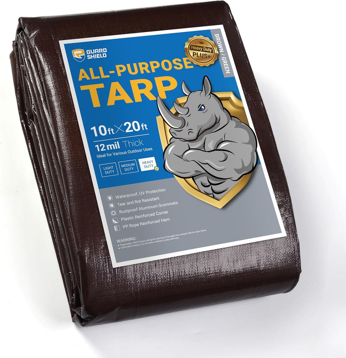 GUARD SHIELD Tarps Heavy Duty Waterproof Brown/Green Plus+ 10x20 FT 12 mil