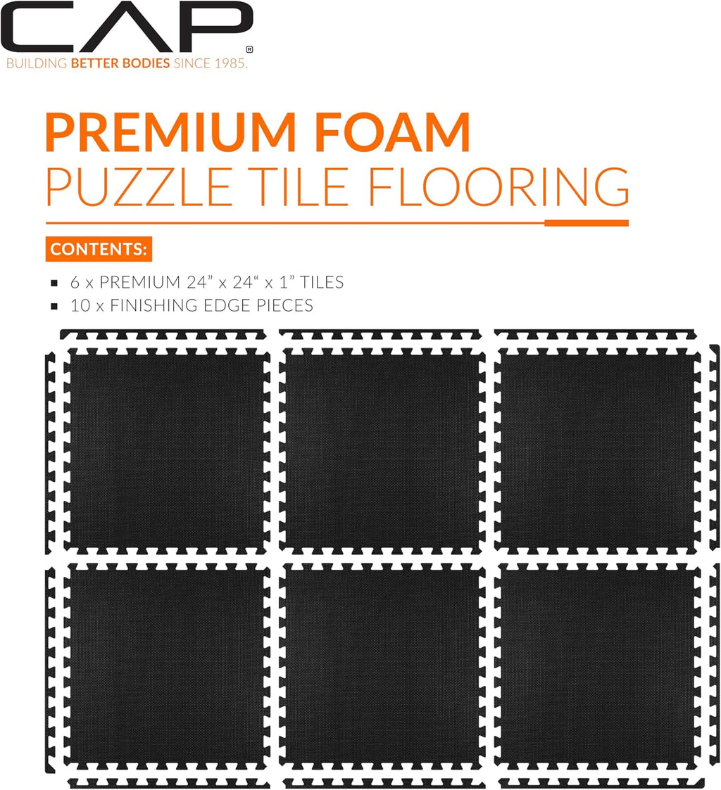 CAP 24-Inch EVA Interlocking Puzzle Mat, 1-Inch, Black T Pattern, 1-Pack