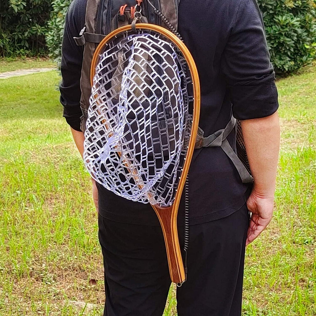 Aventik Fly Fishing Landing Net for Trout Soft Rubber Ghost Mesh Catch and Release Wooden Frame Lightweight and Tangle-Free