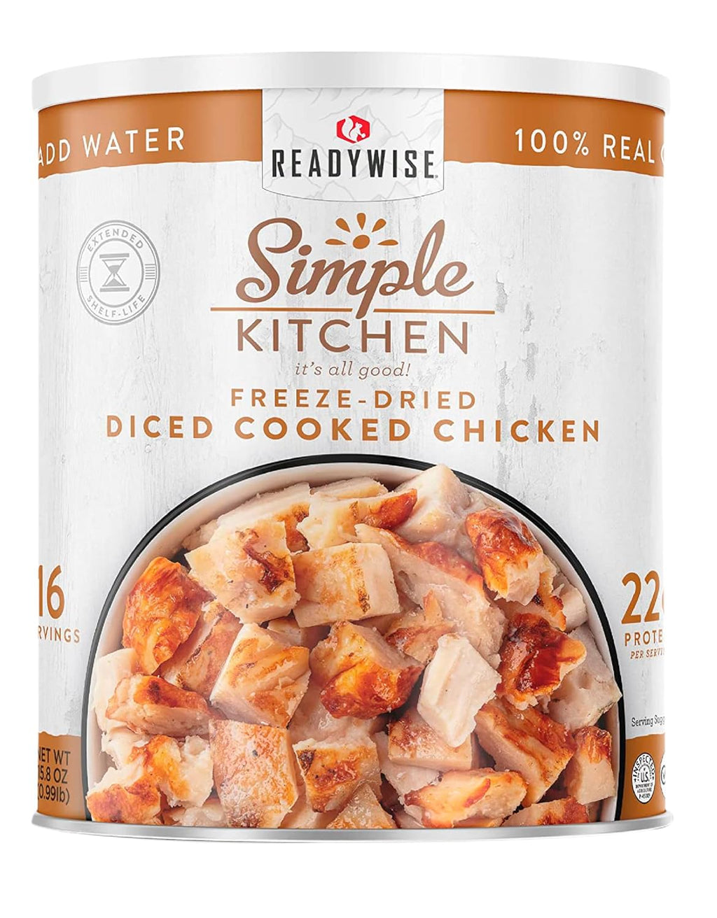 SIMPLE KITCHEN Freeze Dried Chicken #10 Can, 16 Servings, Survival Camping