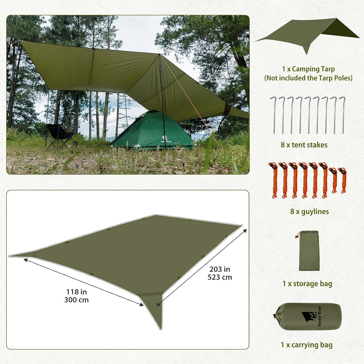 GEERTOP 17 x 10 ft Camping Tarp, Waterproof Rain Fly