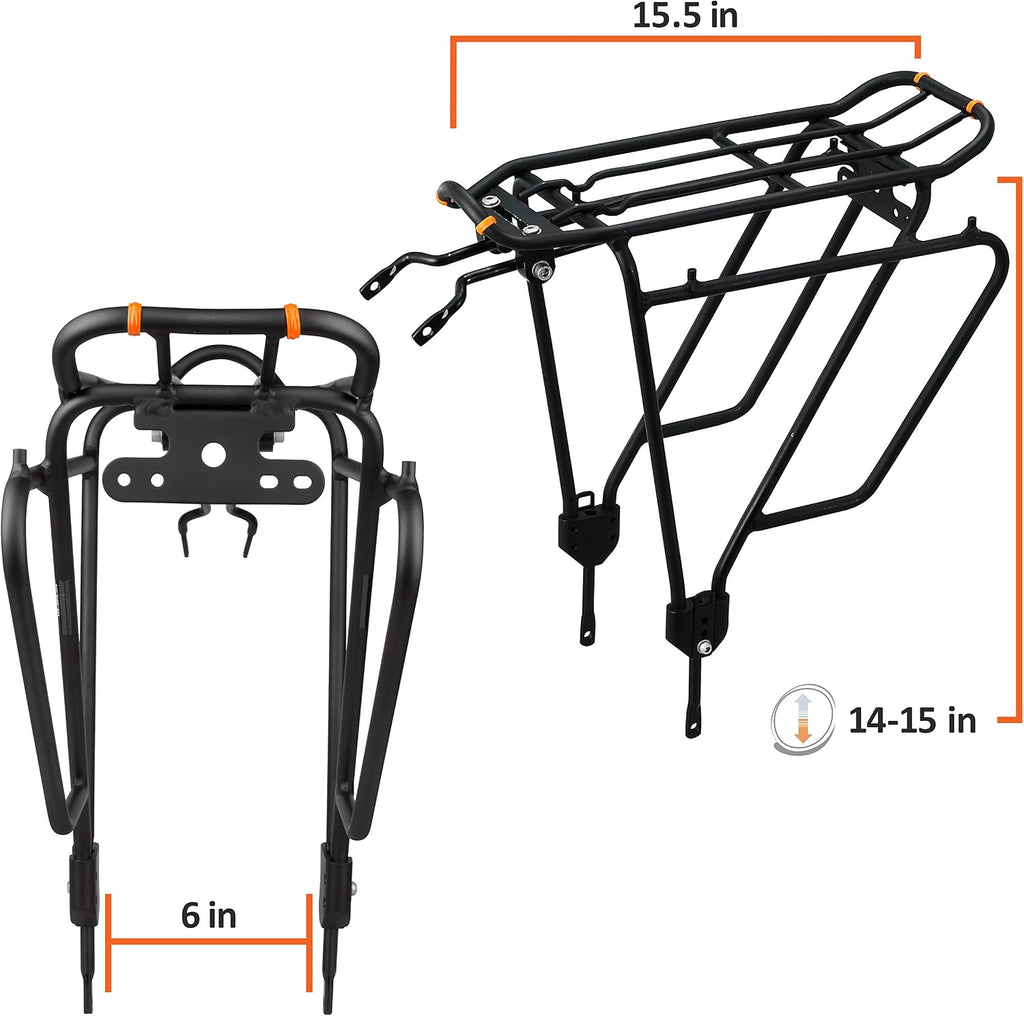 Ibera PakRak Touring Bicycle Seatpost/Disc/Non/Disc Rack and Quick Release Bag (Non-Disc Brake Rack + Trunk Bag with Expandable Panniers)