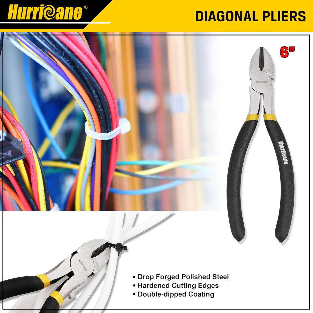 HURRICANE 7-Piece Pliers Set – 8" Water Pump, 8"/6" Slip Joint, 7" Linesman, 6" Diagonal, 6" & Mini Long Nose, Carbon Steel, Anti-Slip Double-Dipped Handle for Home, DIY, Automotive