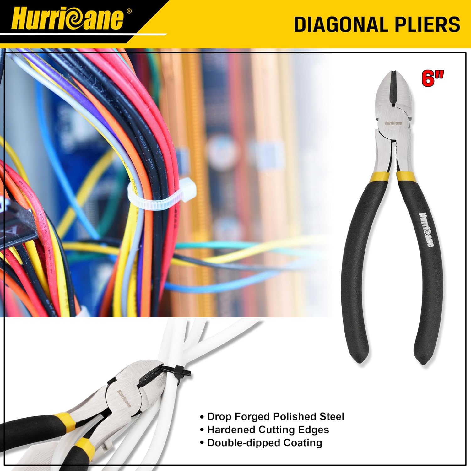 HURRICANE 7-Piece Pliers Set – 8" Water Pump, 8"/6" Slip Joint, 7" Linesman, 6" Diagonal, 6" & Mini Long Nose, Carbon Steel, Anti-Slip Double-Dipped Handle for Home, DIY, Automotive