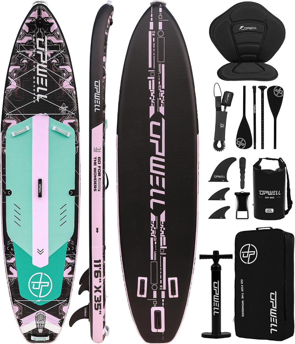 UPWELL 11'6"×35" Extra Wide Inflatable Paddle Board, Stand Up Paddle Board for Youth & Adults, Stable Design, Premium SUP Accessories, 120L Backpack, 10L Dry Bag, Paddle, Leash, Hand Pump, US Fins