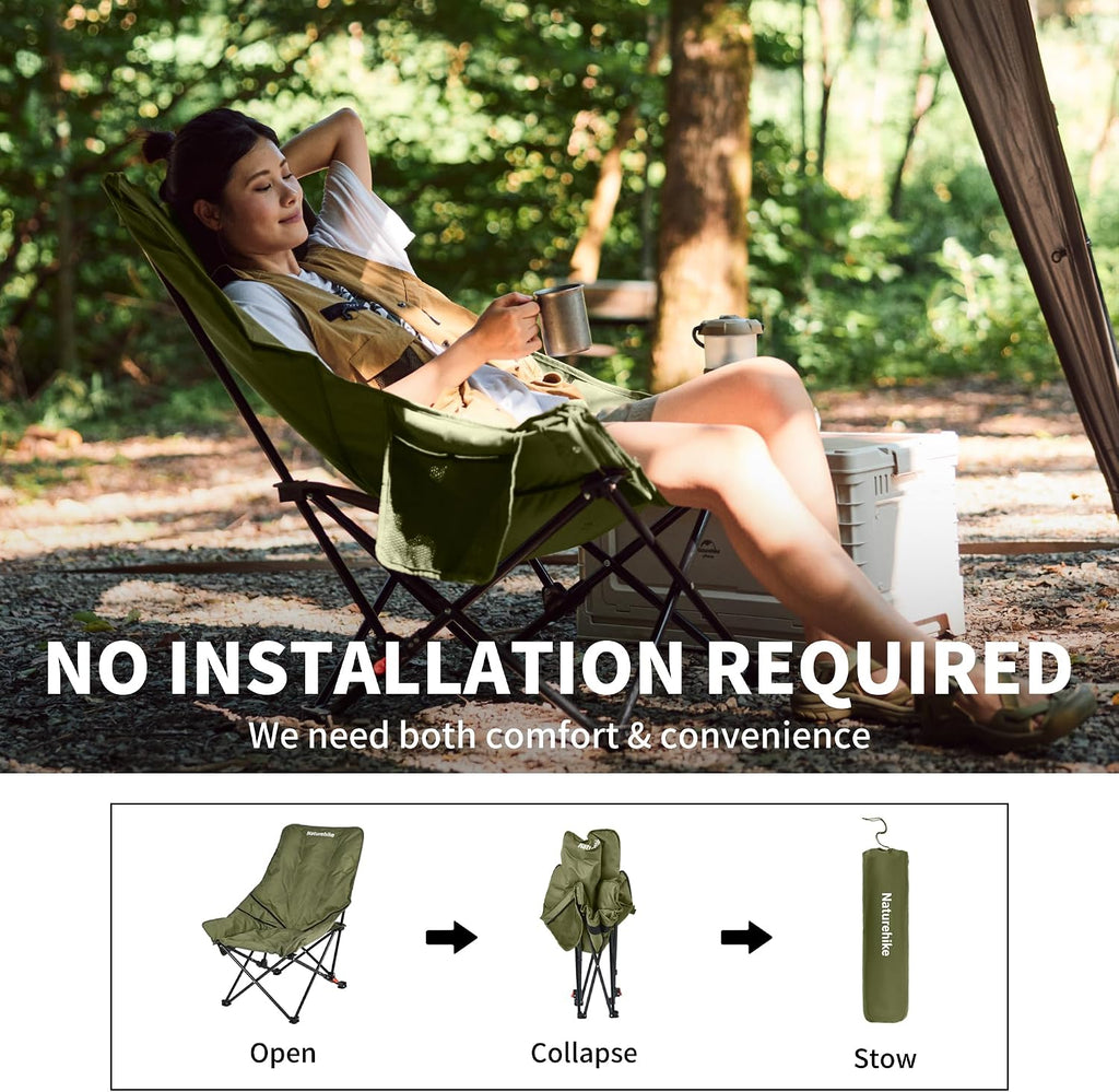Naturehike Seastar Padded Camping Chair, Oversized 2-Position Adjustable Folding Chair, Portable Camp Chair with Side Pocket & Carry Bag