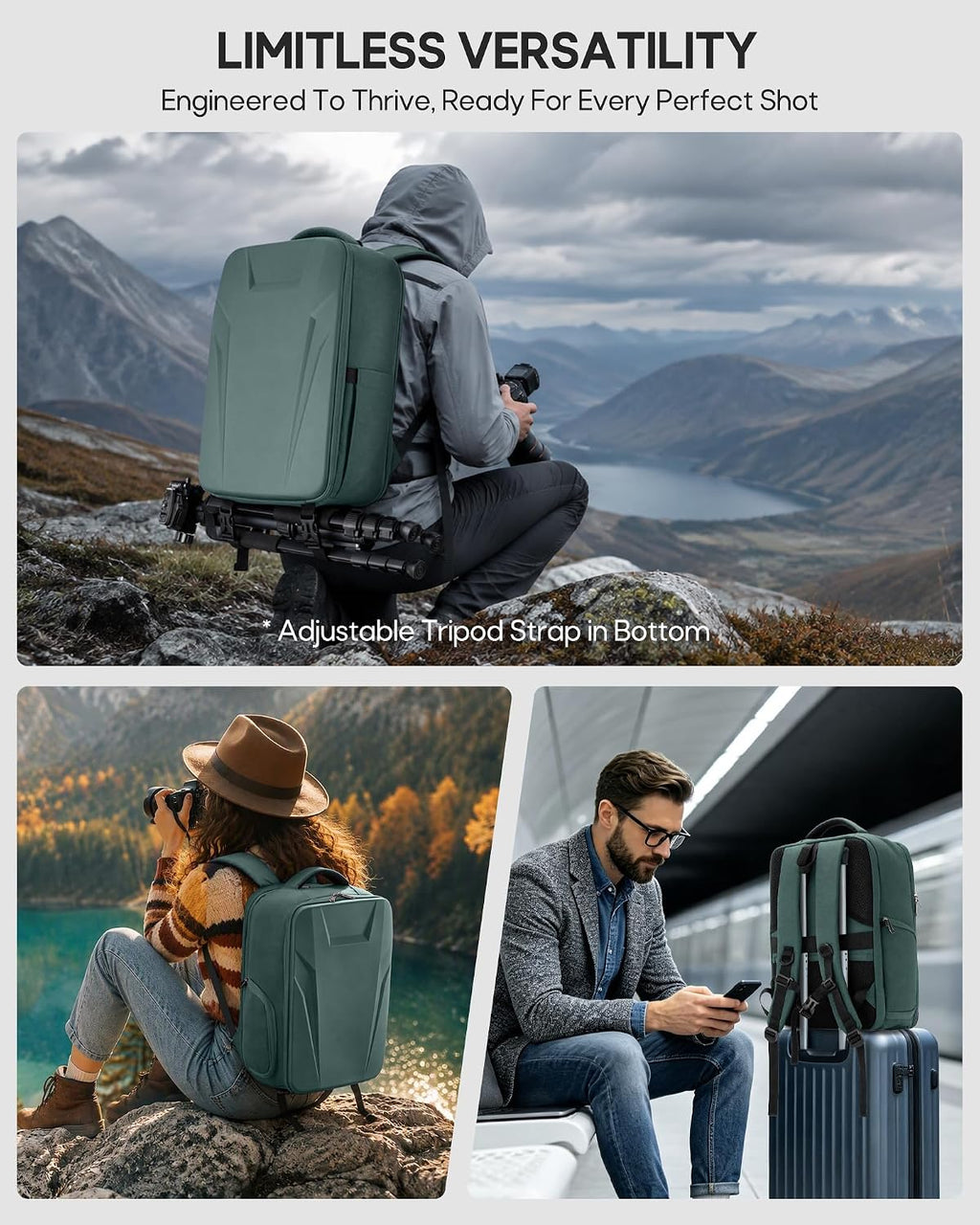 RAINSMORE Camera Backpack,Hardshell Photography DSLR Camera Bag，Green