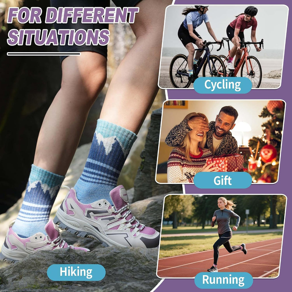 Sandsuced Merino Wool Hiking Warm Socks Thermal Winter Cozy Crew with Cushioned Sole & Moisture Wicking 5 Pairs for Women