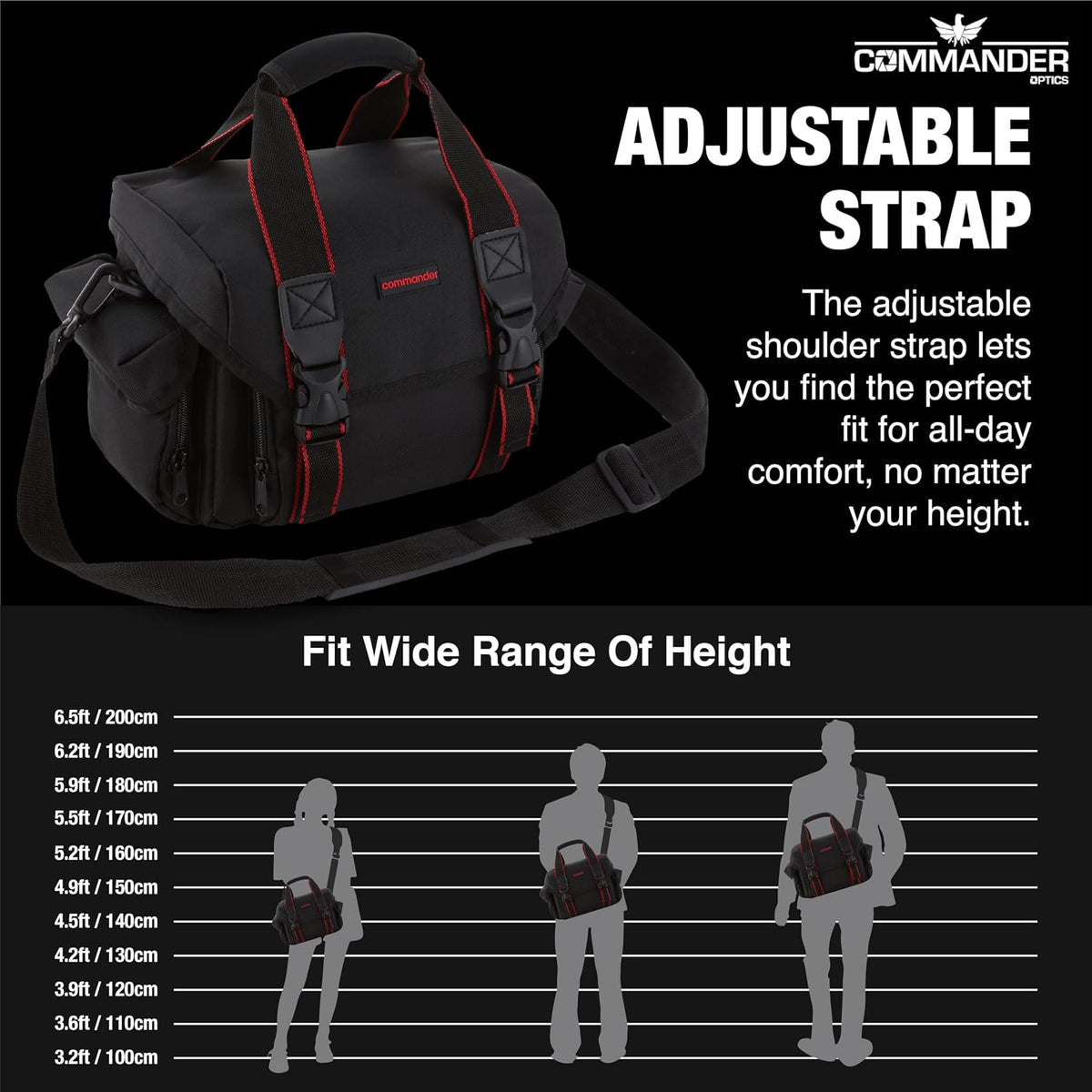 COMMANDER OPTICS Large Camera Bag - Water Resistant, Soft Padded, Spacious Travel Bag for Canon EOS, Nikon, Sony & More DSLR Cameras/Camcorders Ample Storage and Protection for Your Equipment (Large)