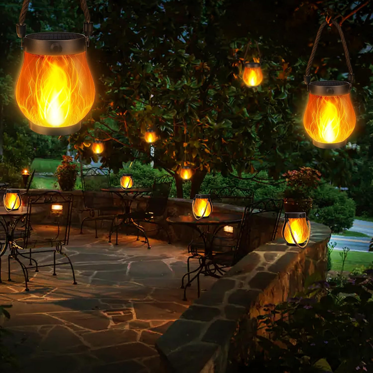 iBaycon 2 Pack Gen2 Solar Lantern Lights USB Ultra-Real Flame, Warm White