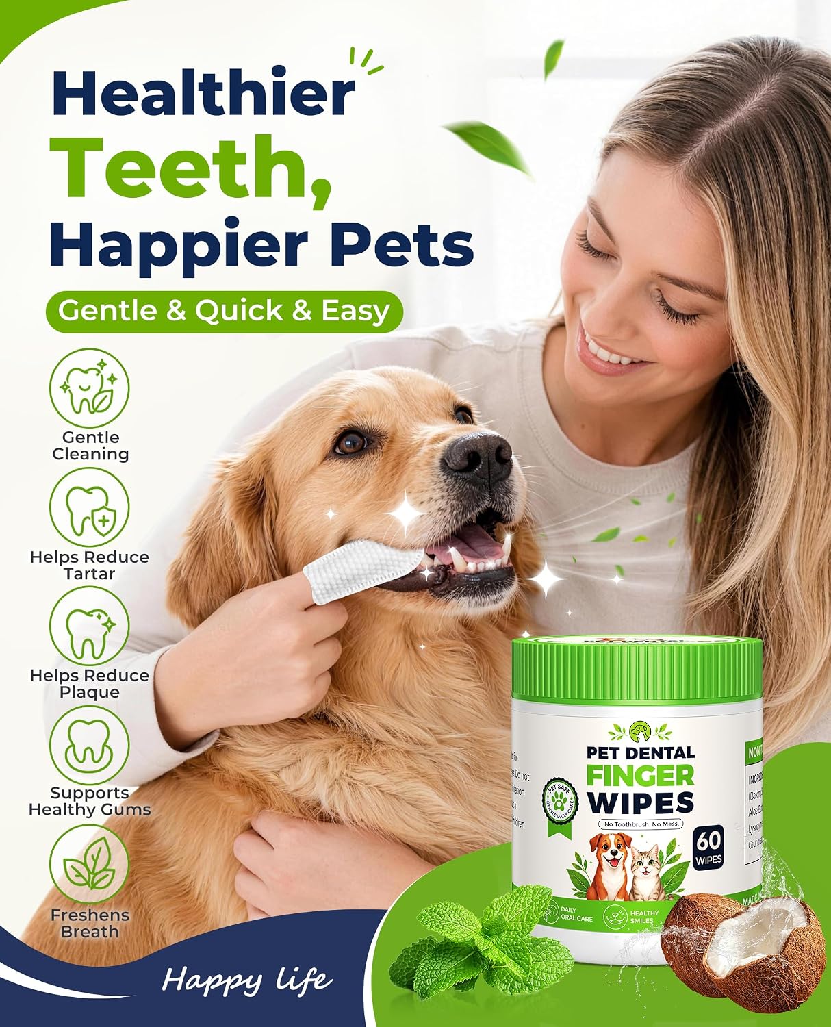 Dog Dental Wipes for Teeth Cleaning, Finger Toothbrush Wipes for Dogs Cats,Dog Teeth Cleaning Wipes Reduce Bad Breath & Plaque Tartar, No-Rinse Daily Oral Care,Dog Toothbrush & Toothpaste Alternatives