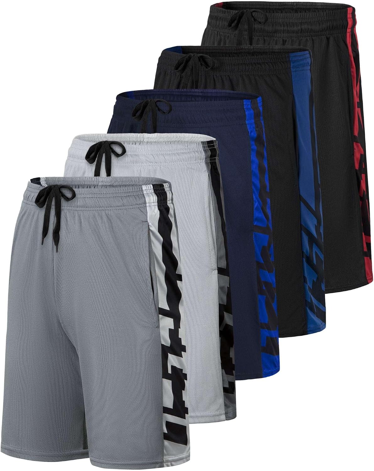 5 Pack Men's Mesh Shorts 9" Long Athletic Running Workout Gym Basketball