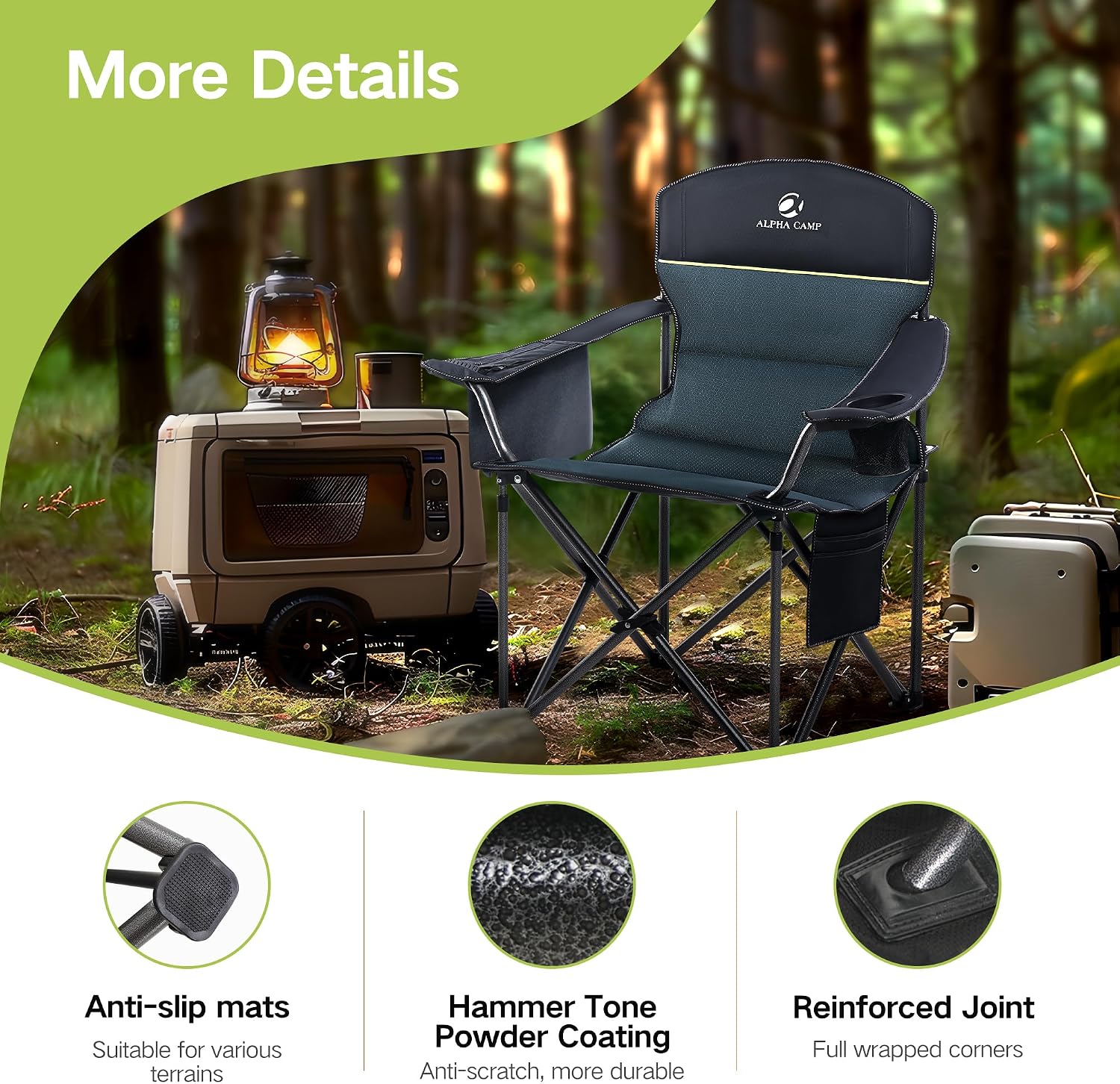 Folding Camping Chair Oversized 2 Pack Lawn Chair W/ Cooler Bag, Cup Holder