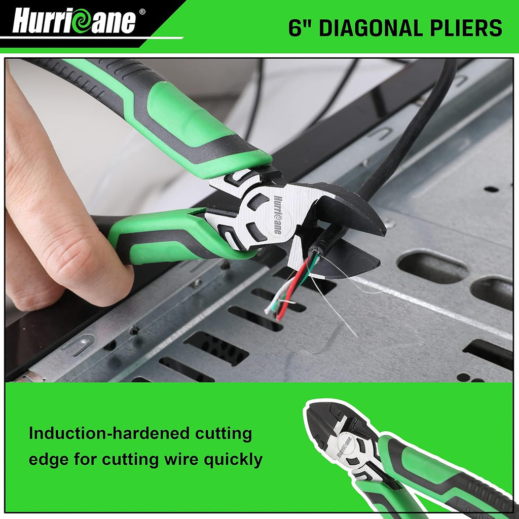 HURRICANE 3-Piece Pliers Set - Heavy-Duty with 8-Inch Linesman, Needle Nose Pliers and 6-Inch Diagonal Cutters for Basic Repair